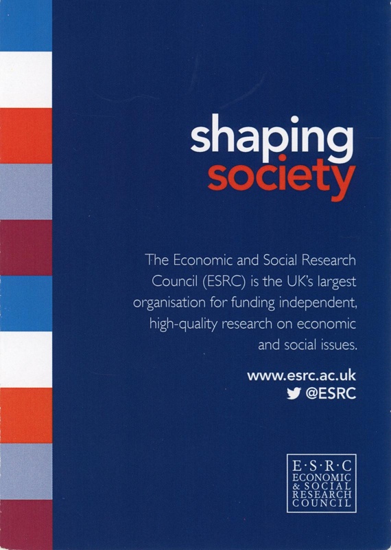 Leaflet cover: Shaping Society; Economic and Social Research Council; c. 2014; GWL-2015-39-13-1