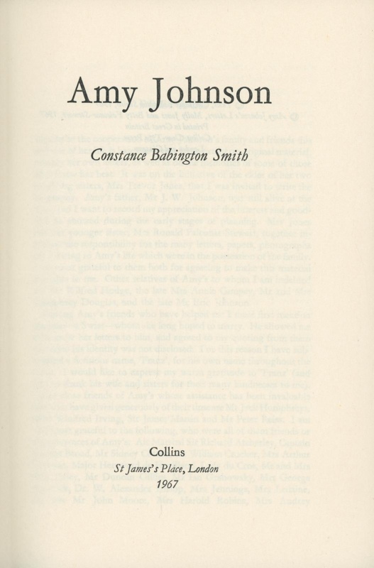 Title page: Amy Johnson; Babington Smith, Constance; 1967; GWL-2025-91-1