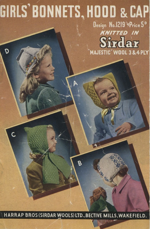 Knitting pattern: Girls' Bonnets, Hood & Cap; Sirdar Design No. 1219; GWL-2015-95-42