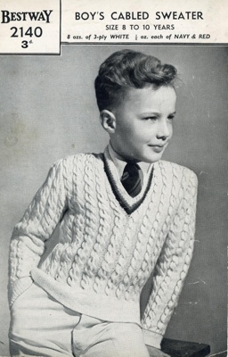 Knitting pattern: Boy's Cabled Sweater; Bestway Leaflet No. 2140; GWL-2015-34-12