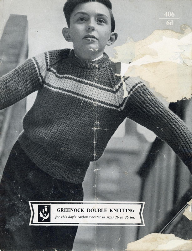 Knitting pattern: Boy’s Raglan Sweater; Greenock Double Knitting No. 406; GWL-2015-34-73