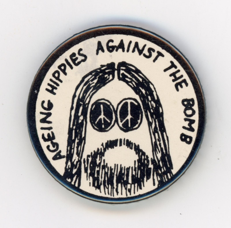 GWL-2015-112-50: Badge: Ageing Hippies Against the Bomb; c.1980s