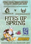 Programme cover for the Fites of Spring bout featuring Dundee Roller Girls and Manchester Roller Derby