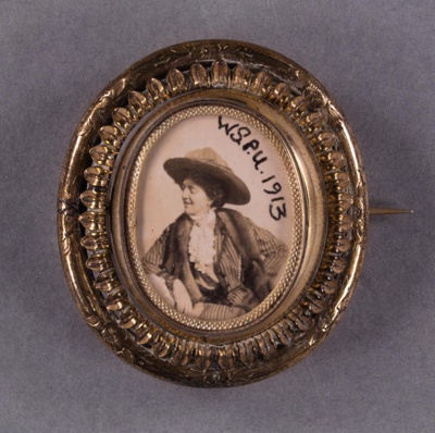 Brooch: WSPU 1913; GWL-2023-8. Photo credit: Becky Male