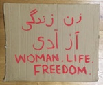 Placard: Woman ~ Life ~ Freedom; Strath Union; 2022; GWL-2023-58-9