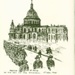 Back cover of 'Graips & Gumboots: Memories of the Women's Land Army' with illustration of a march in London