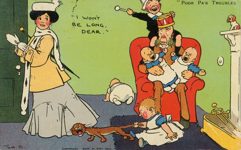 Postcard front: "Poor Pa's Troubles"; Davidson Bros.; c.1906; GWL-2025-70-1