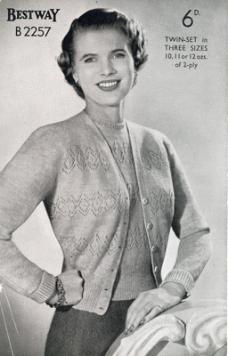 Knitting pattern (front): Twin-Set; Bestway Leaflet B2257; c.1940s-50s; GWL-2022-113-11