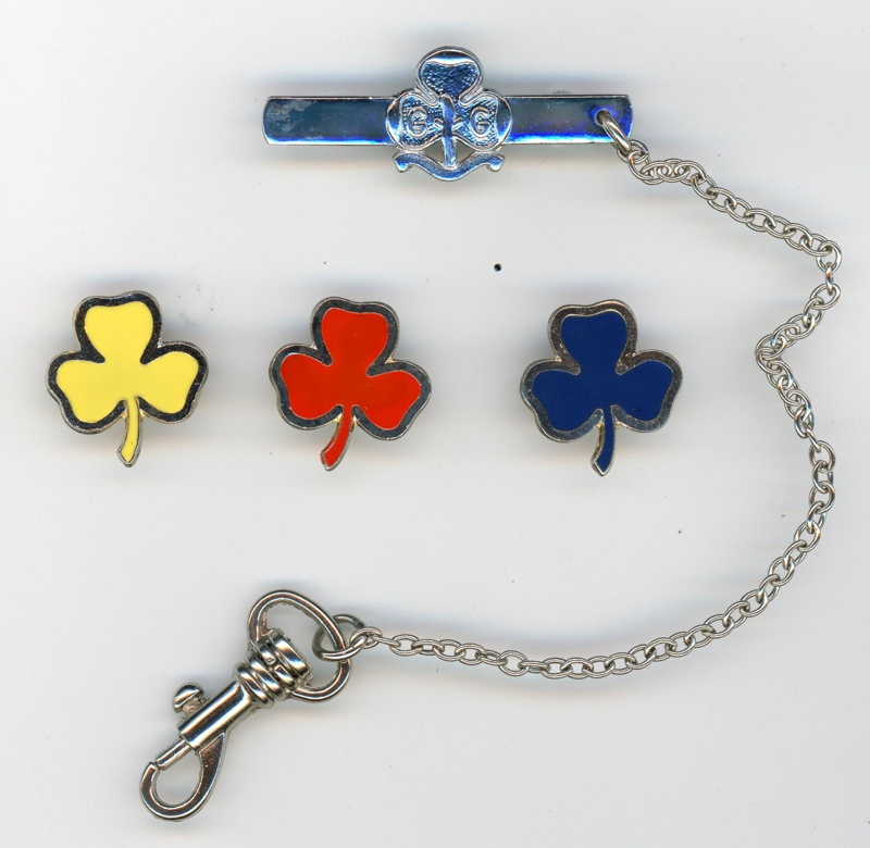 Trefoil Badges and Sash Fastener; The Guide Association; c.1990s-2000s; GWL-2018-69-6