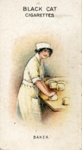 Cigarette card (front): Woman on War Work Series No. 21: Baker; Carreras Ltd; 1916; GWL-2022-127-1