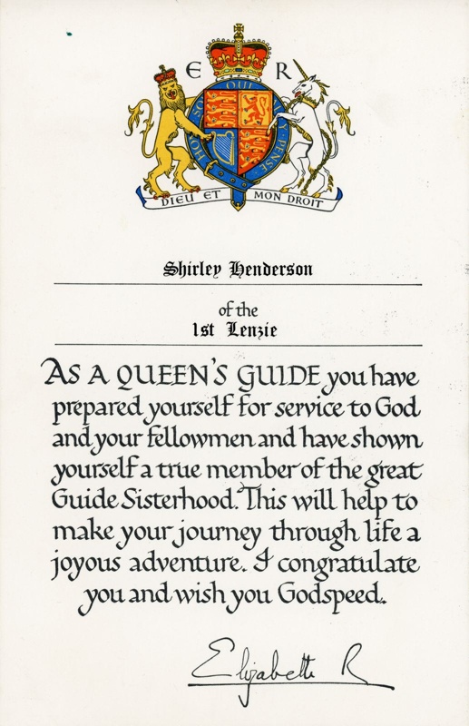 Queen's Guide certificate; Girl Guides Association; 1972; GWL-2022-51-1-1