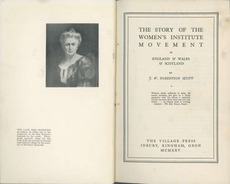 Title page: Story of the Women's Institutes; Robertson Scott, J.W.; 1925; GWL-2025-65-6