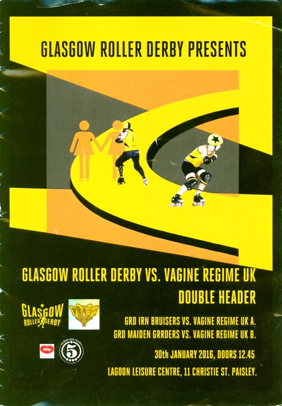 Front cover for double header bout programme featuring Glasgow Roller Derby vs Vagine Regime