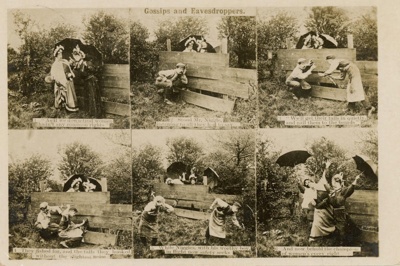 Postcard front: Gossips and Eavesdroppers; Bamforth & Co Ltd; c.1904; GWL-2024-106-1