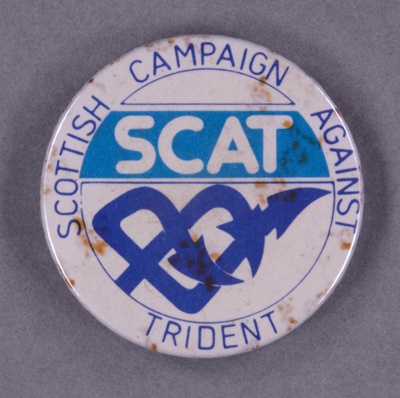 Badge: SCAT; Scottish Campaign Against Trident; c.1980s; GWL-2014-3-12