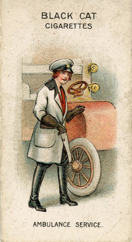 Cigarette card (front): Ambulance Service; Carreras Ltd; 1916; GWL-2017-84-3