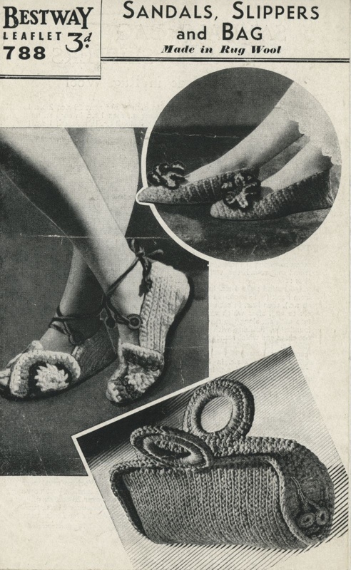 Knitting patterns: Sandals, Slippers and Bag; Bestway Leaflet No. 788; GWL-2016-95-22