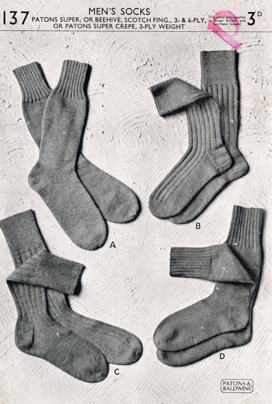 Knitting pattern: Men's Socks; Patons & Baldwins Knitwear Fashions No. 137; GWL-2016-159-46