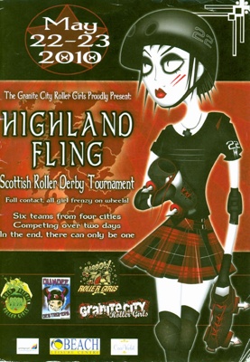 Cover of programme for "Highland Fling" Scottish Roller Derby Tournament, May 2010