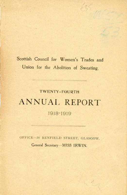 Twenty-Fourth Annual Report 1918-1919; Scottish Council for Women's Trades and Union for the Abolition of Sweating; GWL-2022-69-2