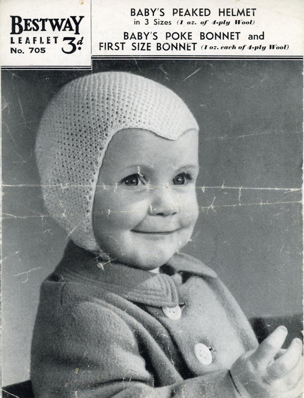 Knitting pattern (front): Baby's Bonnets; Bestway Leaflet 705; c.1940s; GWL-2022-113-2
