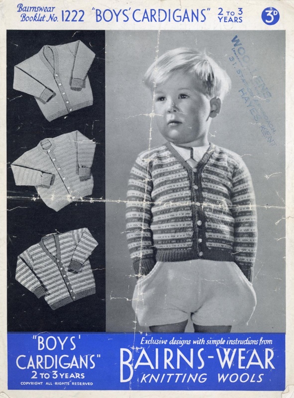 Knitting pattern: Boys' Cardigans; Bairns-wear No. 1222; GWL-2016-159-25