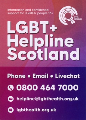 Postcard front: LGBT+ Helpline Scotland; LGBT Health and Wellbeing; c.2023/24; GWL-2024-124-5