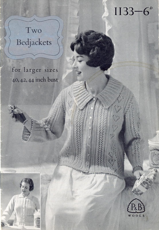 Knitting pattern (front cover): Two Bedjackets; P&B Wools No. 1133; GWL-2015-94-19