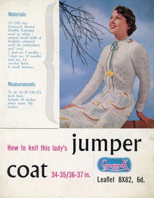 Knitting pattern: Lady’s Jumper Coat; Greenock Brand BX82; GWL-2015-34-83