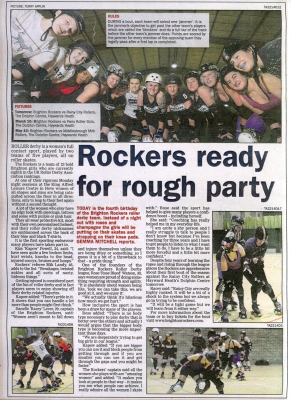 News article: Rockers Ready for Rough Party; The Argus; Feb 2014; GWL-2015-140-29