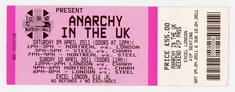 Ticket front: Anarchy in the UK; London Roller Derby; 2011; GWL-2025-118-48
