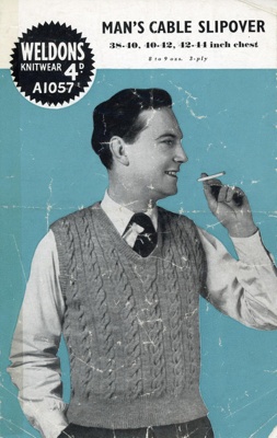 Knitting pattern: Man's Cable Slipover; Weldons Knitwear A1057; GWL-2014-59-19