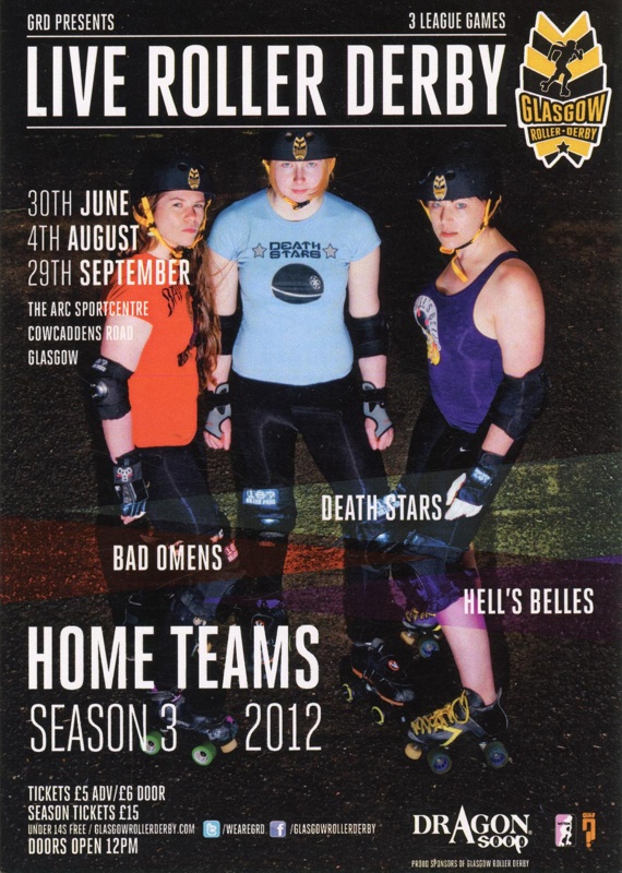 A6 Flyer: Home Teams Season 3; Glasgow Roller Derby; 2012; GWL-2025-119-26 A6 Flyer: Home Teams Season 3; Glasgow Roller Derby; 2012; GWL-2025-119-26
