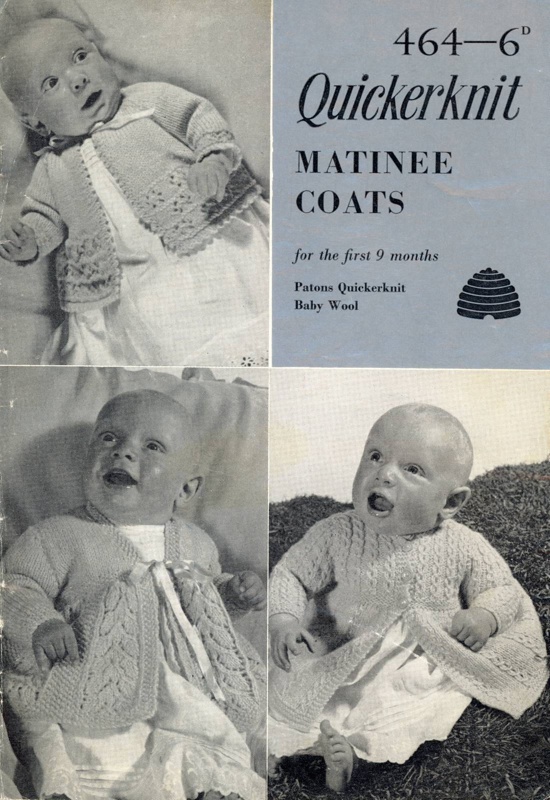 Knitting pattern: Quickerknit Matinee Coats; Patons & Baldwins No. 464; GWL-2015-34-35