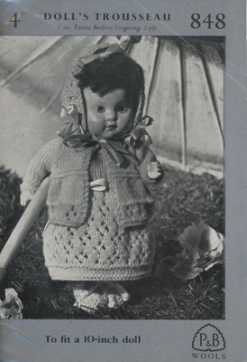 Knitting pattern (front): Doll's Trousseau; P&B Wools No. 848; GWL-2016-95-98