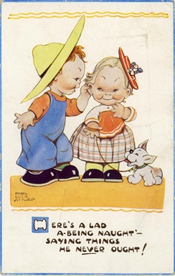 Postcard front: Here's A Lad A-Being Naught'; Valentine & Sons Ltd; c.1951; GWL-2024-77-3