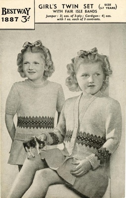 Knitting pattern: Girl's Twin Set; Bestway Leaflet No. 1887; 1940s; GWL-2016-159-31