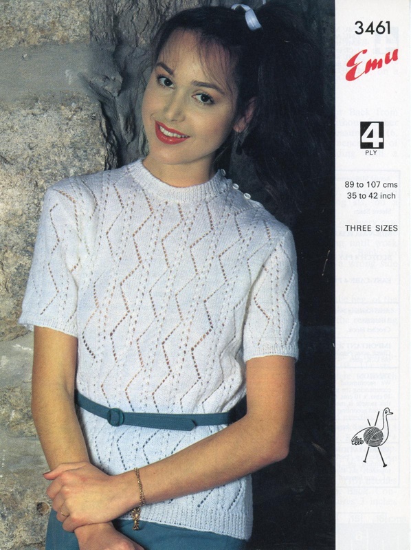 Knitting pattern: Short-Sleeved Jumper; Emu Wools No. 3461; c.1970s; GWL-2015-94-34