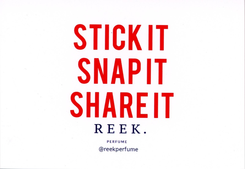 Card: STICK IT SNAP IT SHARE IT; REEK perfume; GWL-2018-27-3