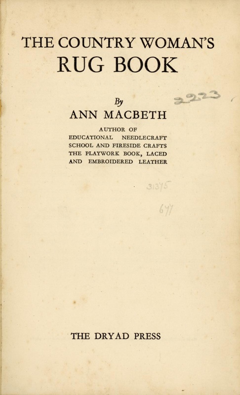 Front page: The Country Woman's Rug Book; MacBeth, Ann; 1929; GWL-2025-69-2