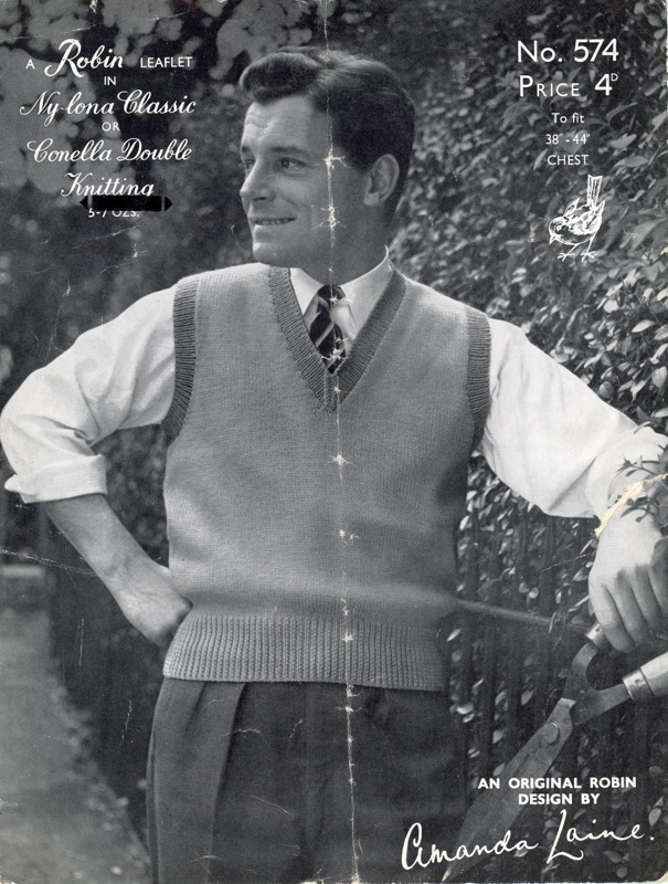 Knitting pattern: Man's Sleeveless Pullover; Robert Leaflet No. 574; c.1940s-50s; GWL-2022-113-16