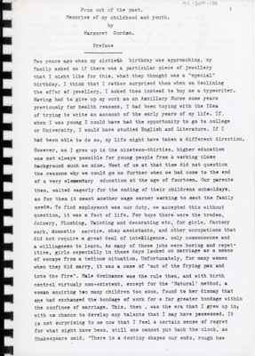 Cover page: From Out of the Past: Memories of My Childhood and Youth; Gordon, Margaret; 1994; GWL-2019-100