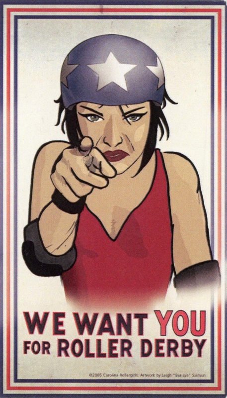 Business card front: We Want YOU for Roller Derby; Carolina Roller Derby; c.2010s; GWL-2025-118-51