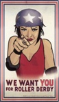 Business card front: We Want YOU for Roller Derby; Carolina Roller Derby; c.2010s; GWL-2025-118-51