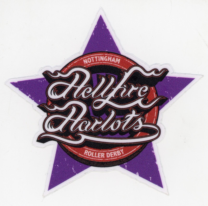 Sticker: Hellfire Harlots; Nottingham Hellfire Harlots Roller Derby; 2010-23; GWL-2025-118-30 Sticker: Hellfire Harlots; Nottingham Hellfire Harlots Roller Derby; 2010-23; GWL-2025-118-30