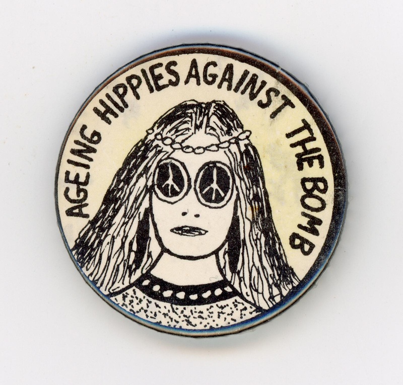 GWL-2015-112-14: Badge: Ageing Hippies Against the Bomb; c.1980s