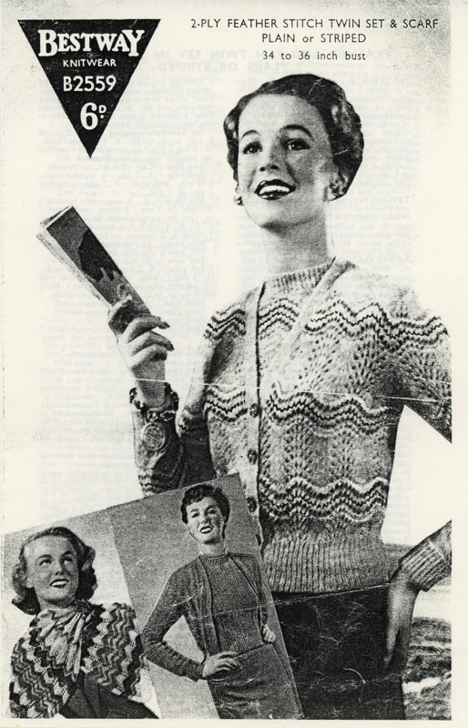 Knitting pattern: Feather and Fan Twinset & Scarf; Bestway; c.1940s; GWL-2015-94-20