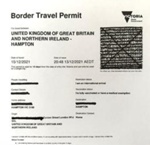 International travel permit, entry to Victoria from the UK; Choat, Liz; 2021 Dec. 13; PD3390