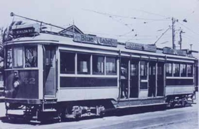 Electric tramcar no. 42 in intermediate colours; 192-?; P1110