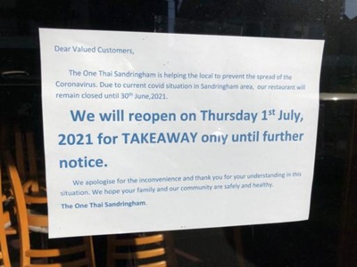 Restaurant closed after COVID-19 outbreak at Sandringham Dry Cleaners; Choat, Liz; 2021 Jun. 30; PD3228
